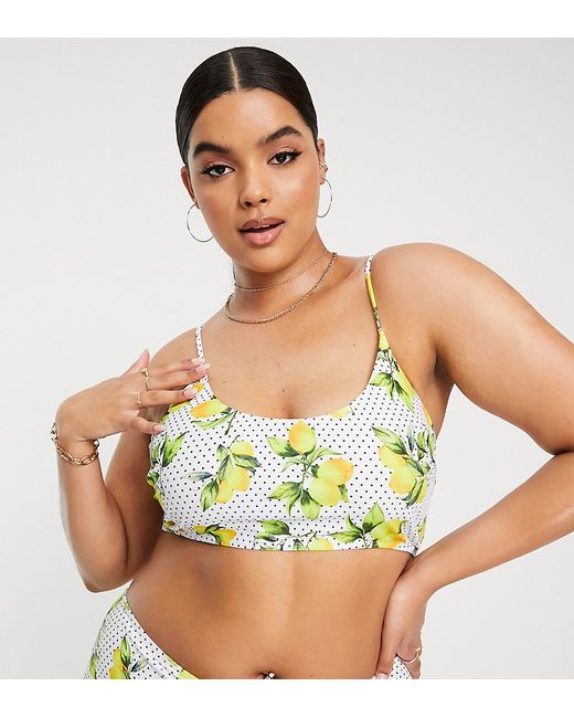 Missguided Plus bikini top in lemon print-