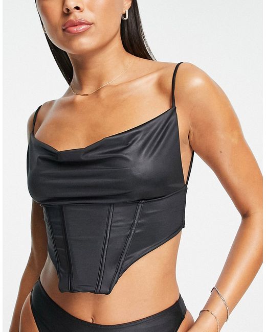 ASOS Luxe satin cowl front corset bikini top in