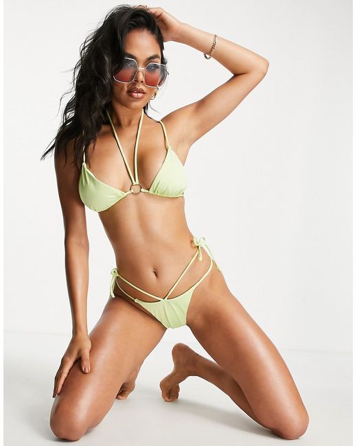 Na-Kd x Zoe Pastelle ring detail strappy bikini bottoms in green-