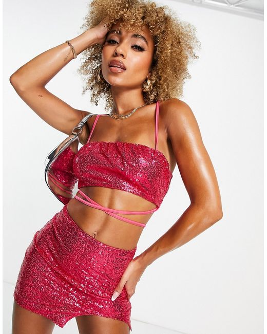 Simmi Clothing Simmi 90s sequin bandeau crop top in part of a set
