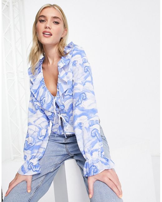 Monki Yanni blouse in water print