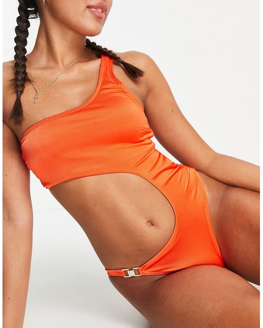 New Look one shoulder cut out swimsuit in