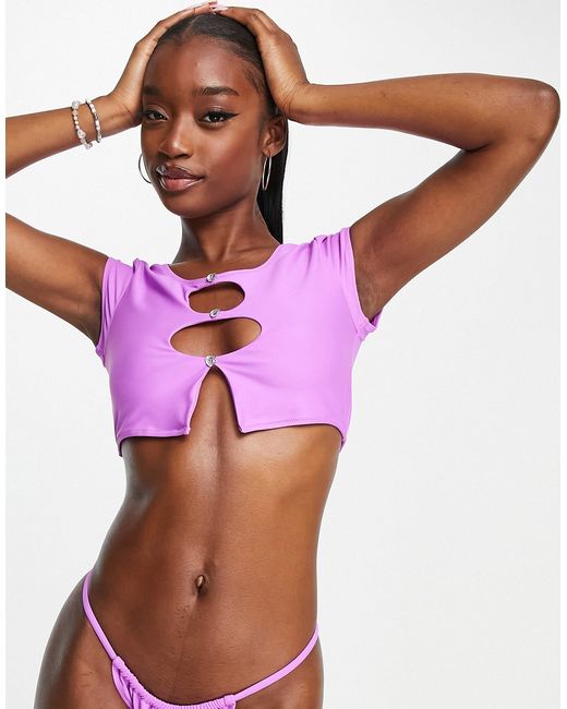 Candypants crop cut out bikini top in lilac-