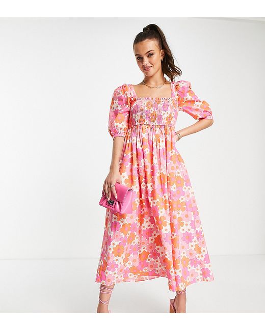 Collective The Label exclusive smock midi dress in 60s floral-