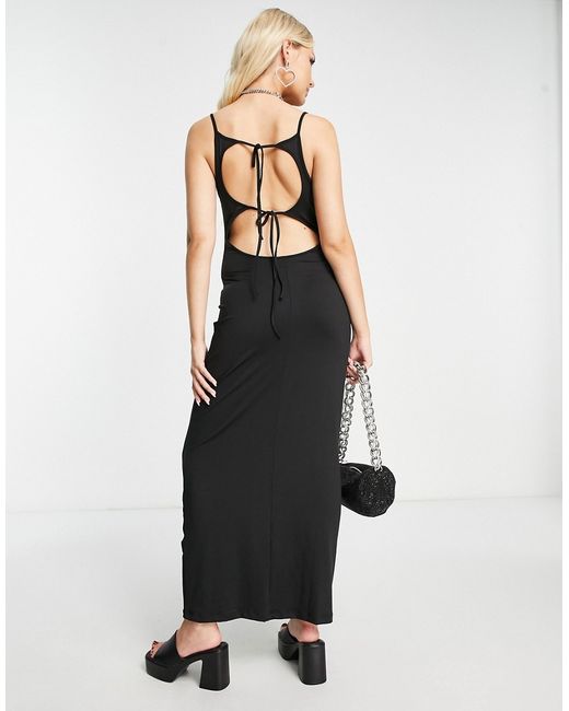 Weekday Sophie open back dress with tie details in