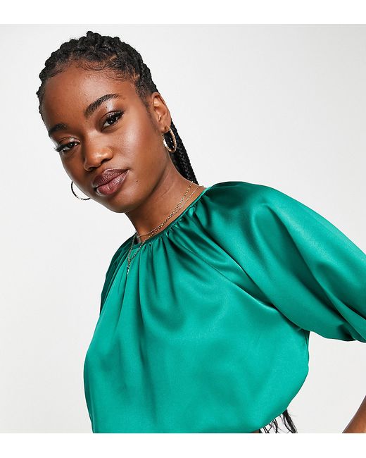 Collective The Label Exclusive puff sleeve crop top in emerald part of a set-