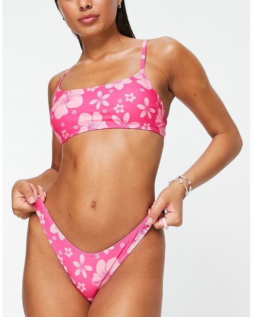 New Look scoop crop bikini top in tropical