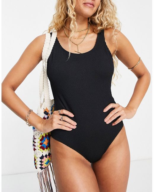 Monki recycled textured scoop neck swimsuit in