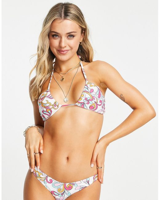 New Look twist strap bikini top in abstract floral-