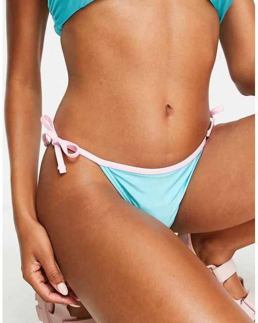 New Look tie side bikini bottoms in turquoise-