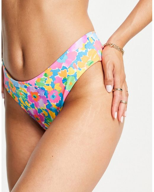 We Are We Wear Fuller Bust Melissa high leg bikini bottom in neon retro floral-