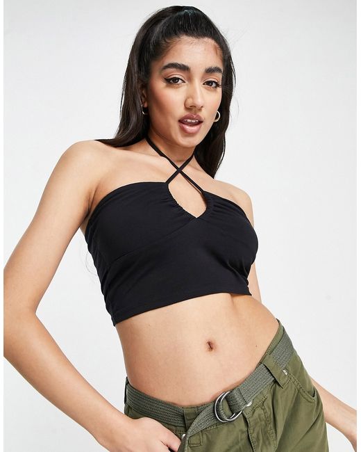 Monki cut out bandeau halter top in