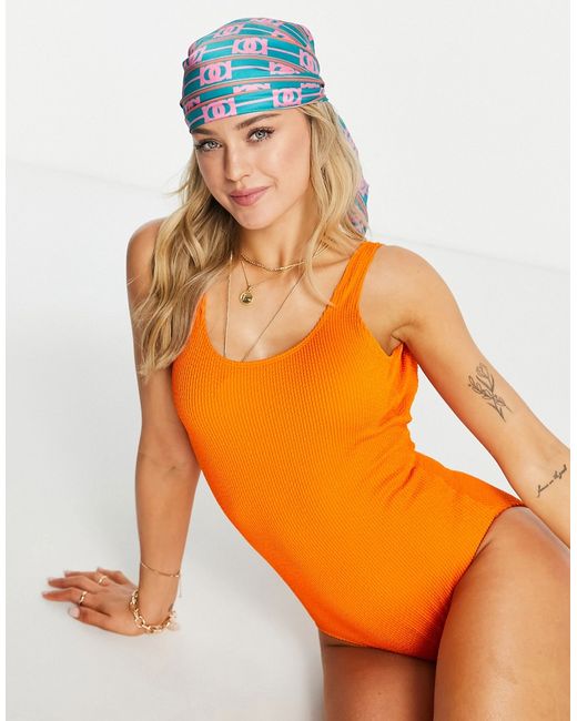 Monki recycled textured scoop neck swimsuit in