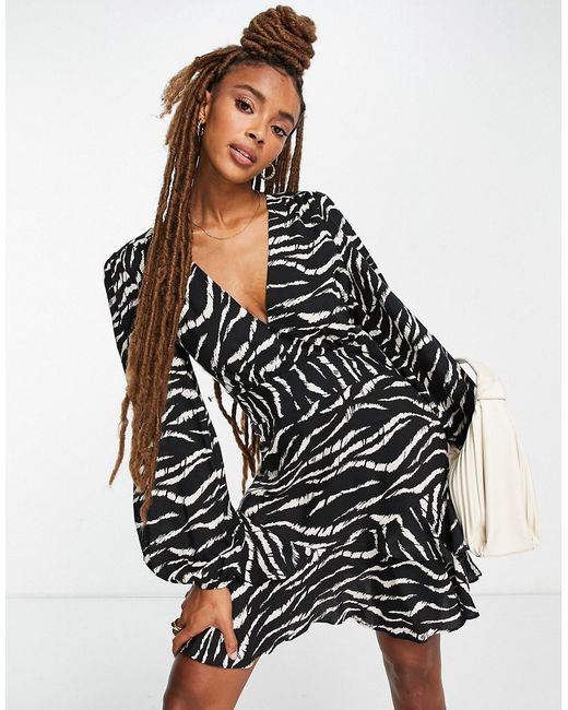 TopShop Woven Ruffle Tea Dress in Zebra Print-