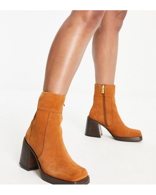 Asos Design Wide Fit Region suede mid-heel boots in tan-