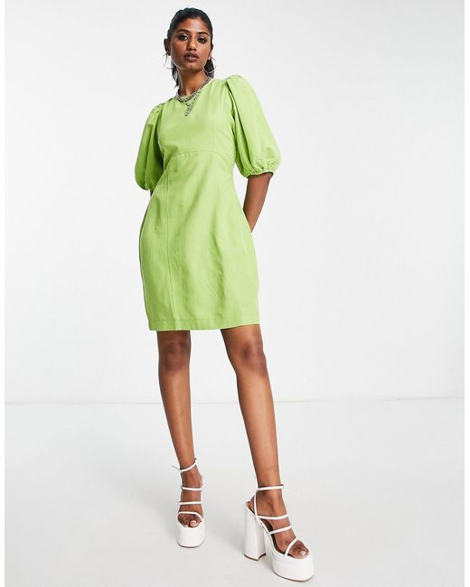Envii structured mini dress with puff sleeve in