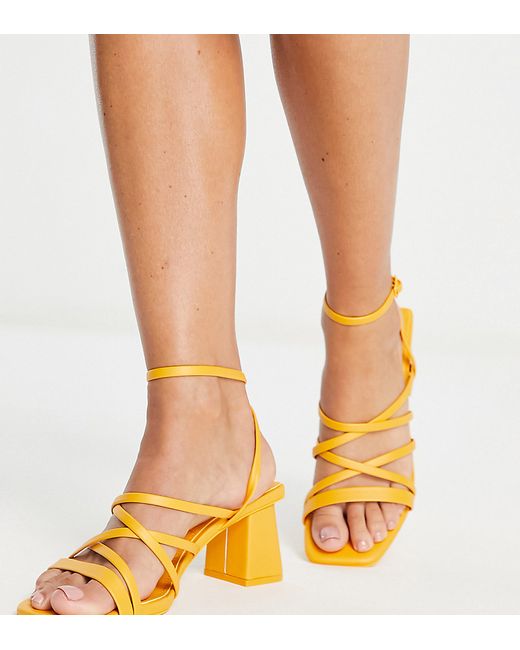 Pull & Bear wide fit strappy mid block heeled sandals in