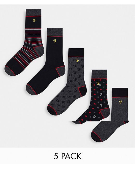 Farah Fonda 5-pack printed socks in and black