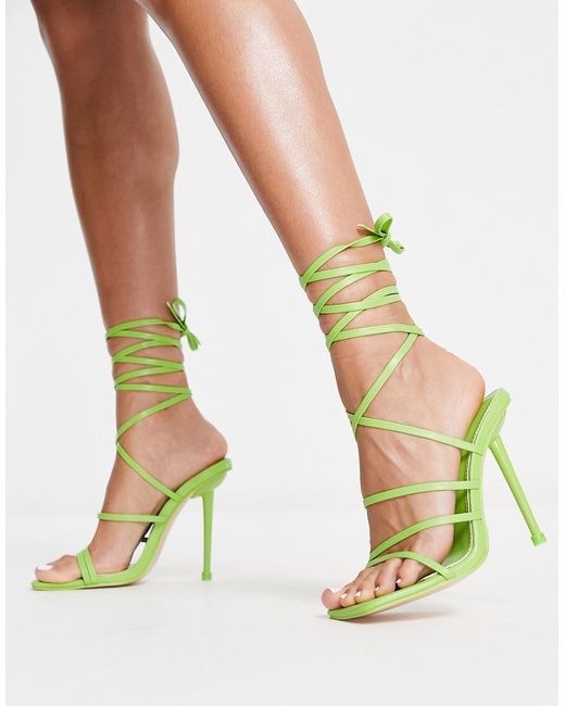 Public Desire Teauge ankle tie heeled sandals in lime-