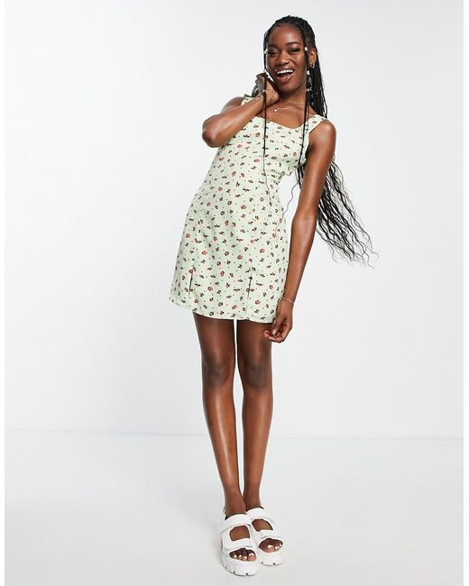 Glamorous 90s fitted mini dress with thigh splits in mint ditsy floral-