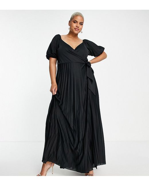 Asos Design Curve puff sleeve gathered front maxi dress in