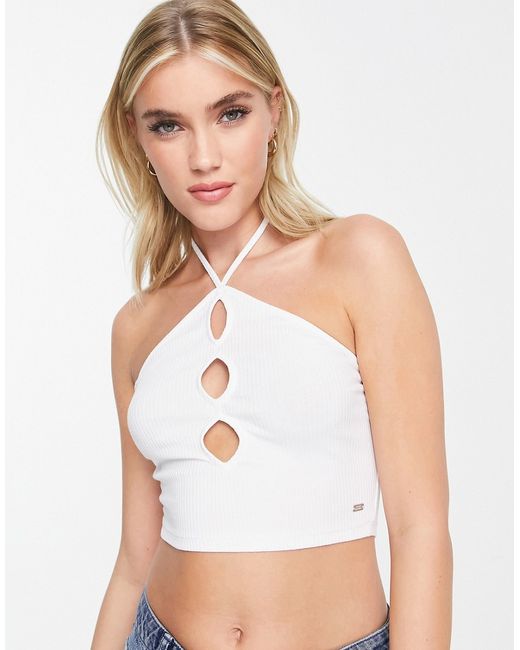 Pull & Bear cropped cut out halterneck top in