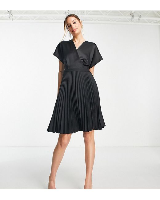 Closet London Tall wrap front pleated midi skater dress in