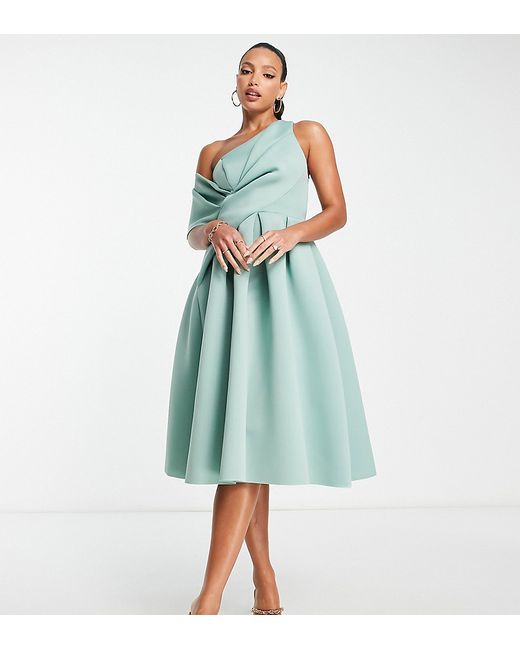 Asos Design Tall bare shoulder prom dress in frosted sage-