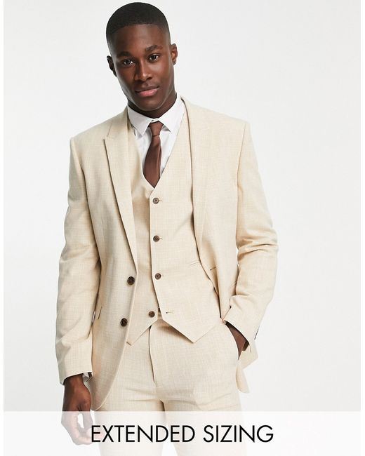 Asos Design wedding super skinny suit jacket in stone crosshatch-