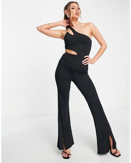 Aria Cove recycled cut out strappy kick flare jumpsuit in