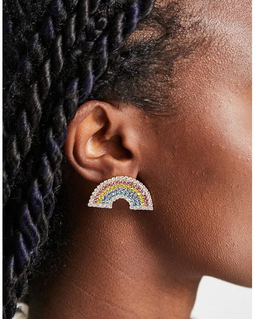 Madein. Madein rainbow oversized earrings with multi rhinestones-