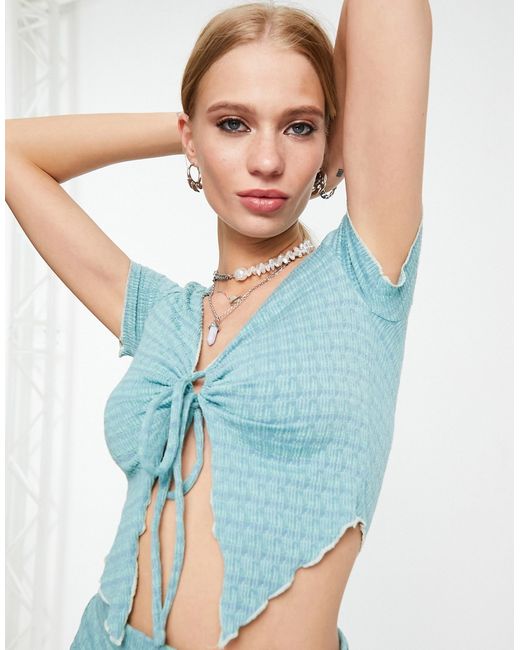 Emory Park tie-front textured top in teal part of a set
