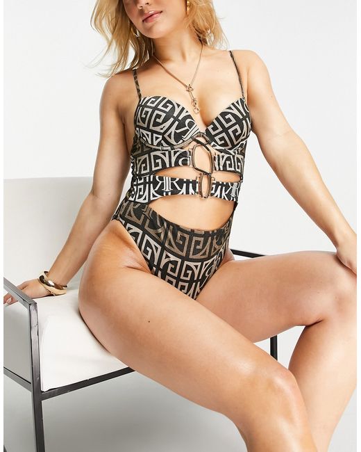River Island plunge strap detail swimsuit in
