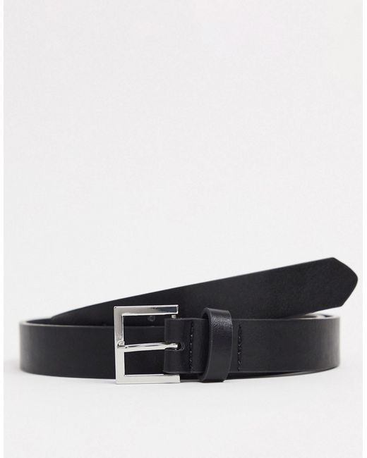Asos Design smart faux leather skinny belt with silver buckle in