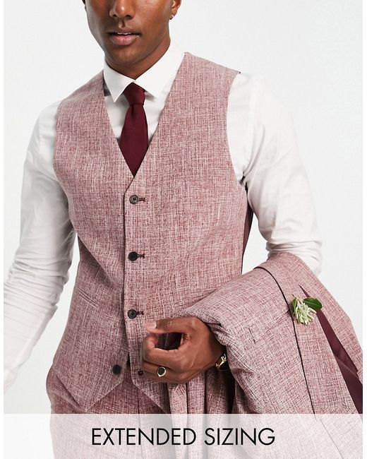 Asos Design wedding super skinny suit vest in burgundy crosshatch-