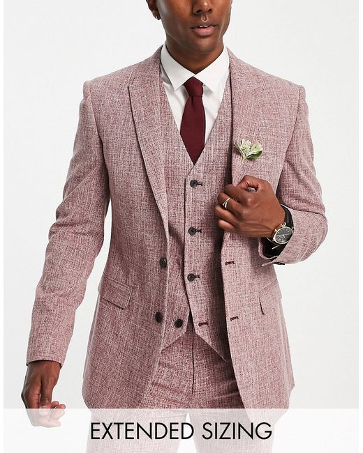 Asos Design wedding super skinny suit jacket in burgundy crosshatch-