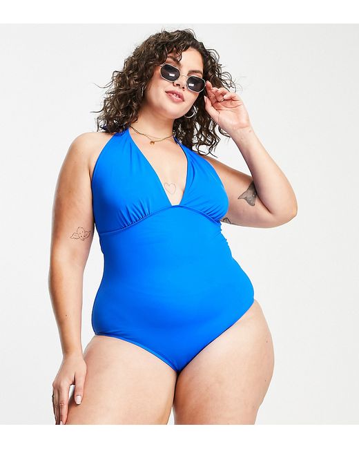 Simply Be halter neck swimsuit in bright