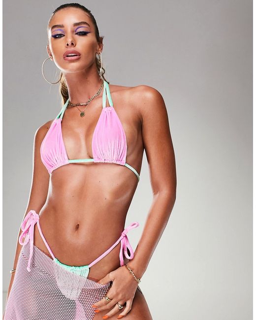 Asos Design velvet contrast halter triangle bikini top in