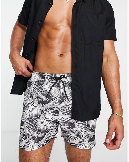 Brave Soul swim shorts in with leaf print