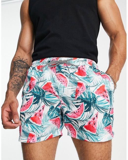 Brave Soul swim shorts in watermelon print-