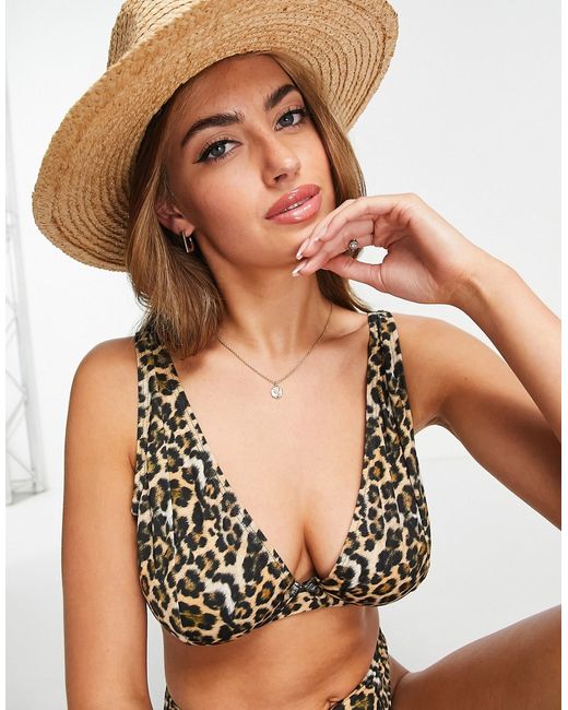 Wolf & Whistle Fuller Bust Exclusive mix and match underwired bikini top in leopard print-