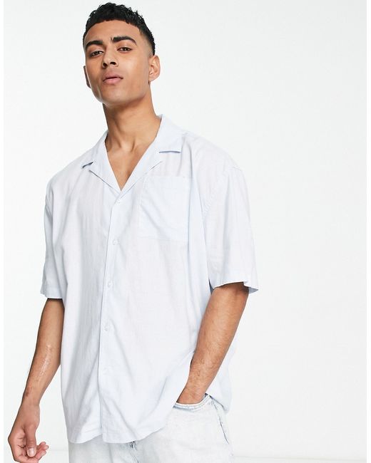 New Look oversized short sleeve linen mix shirt in light blue-