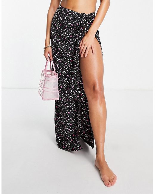 The Frolic Winnie maxi sarong in black floral-