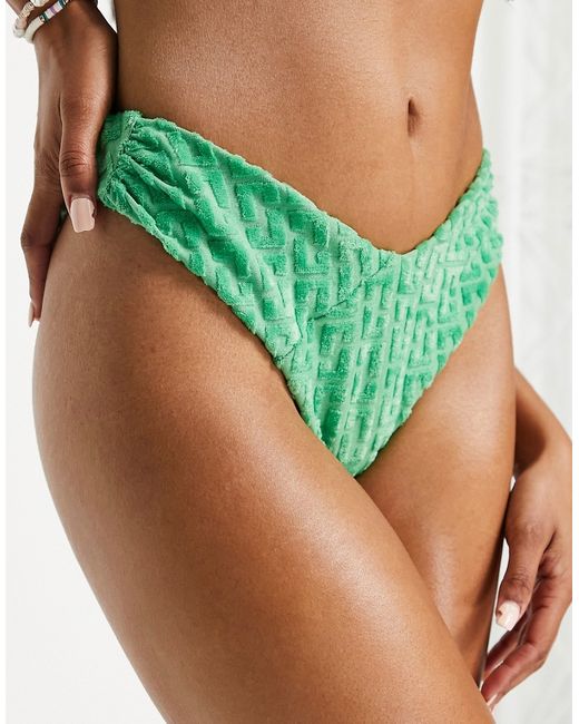 Asos Design towelling graphic high leg hipster bikini bottom in