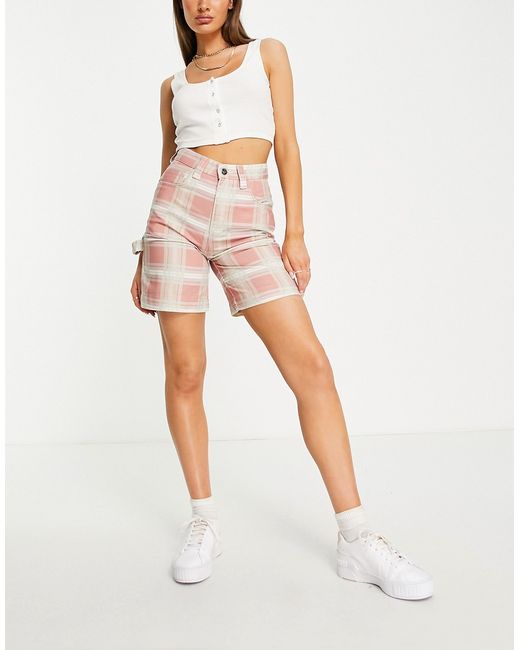 Kickers high waisted combat mom shorts in check denim-