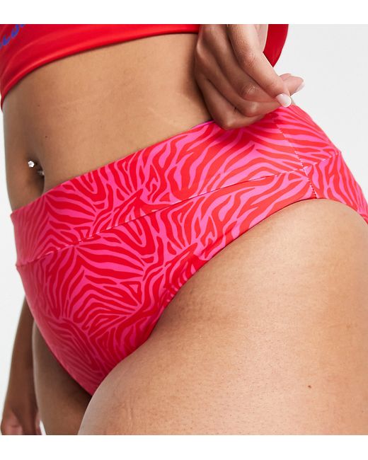 Simply Be reversible bikini bottoms in zebra print and pink