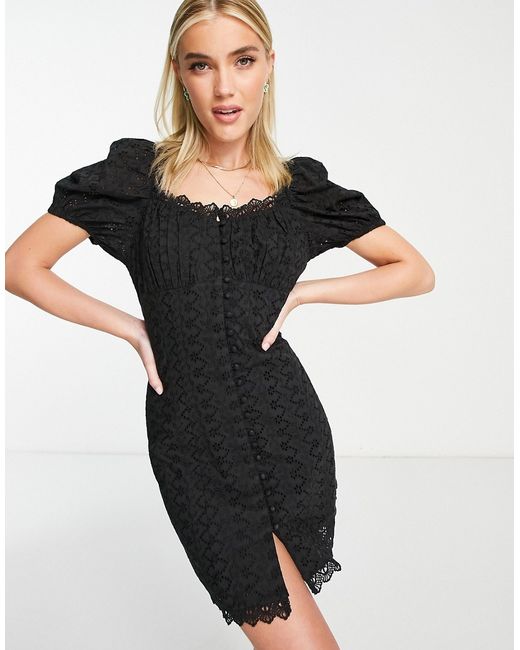 Miss Selfridge eyelet button through fitted mini dress in