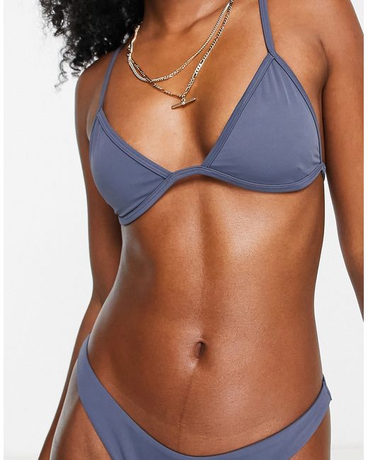 Weekday triangle bikini top in dark gray blue-