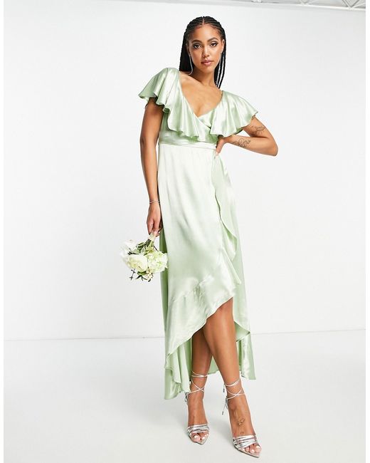 TopShop bridesmaid satin frill wrap dress in