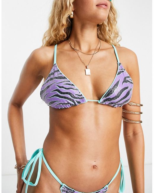South Beach triangle bikini top in animal print